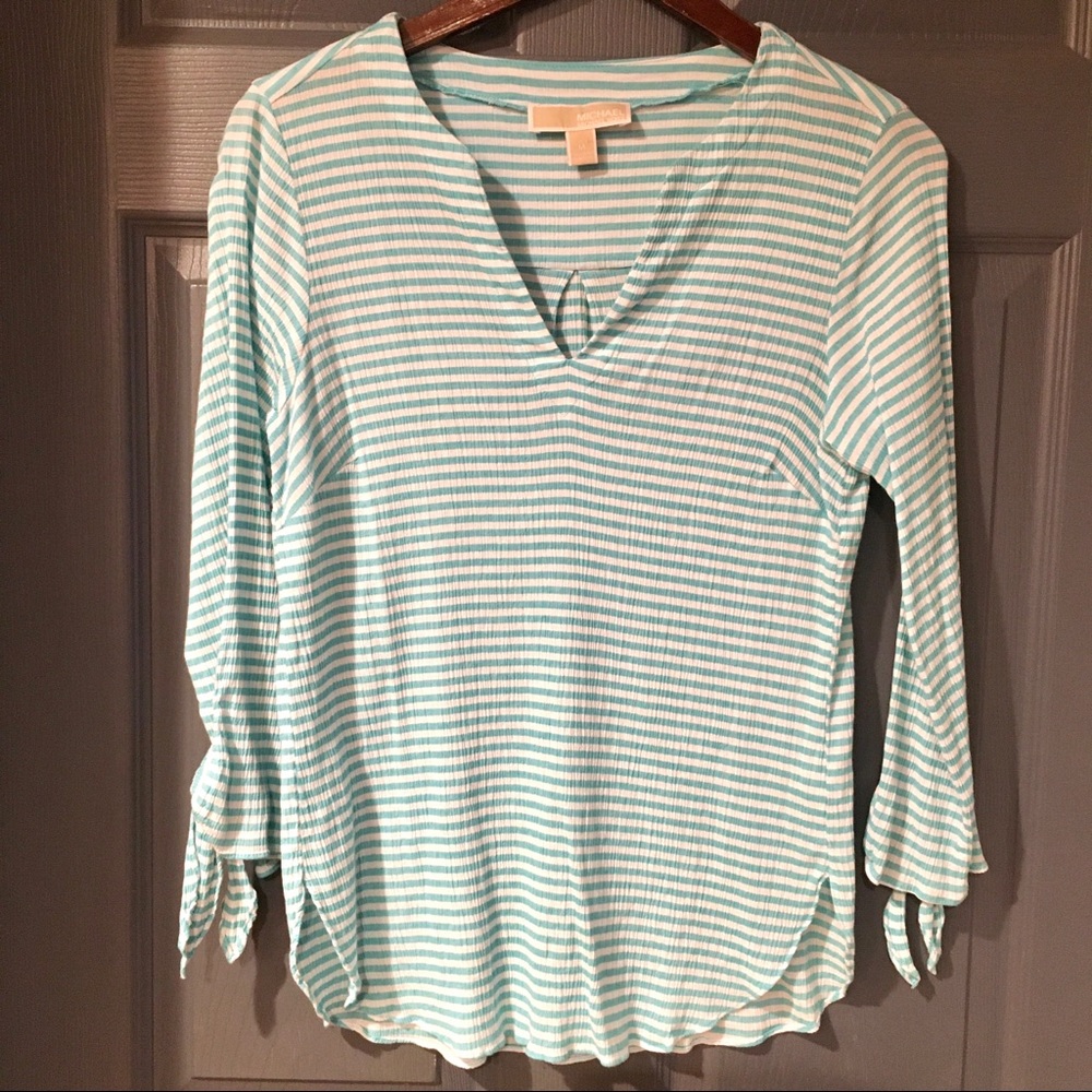 Michael Kors Striped V- Neck Blouse Size Medium